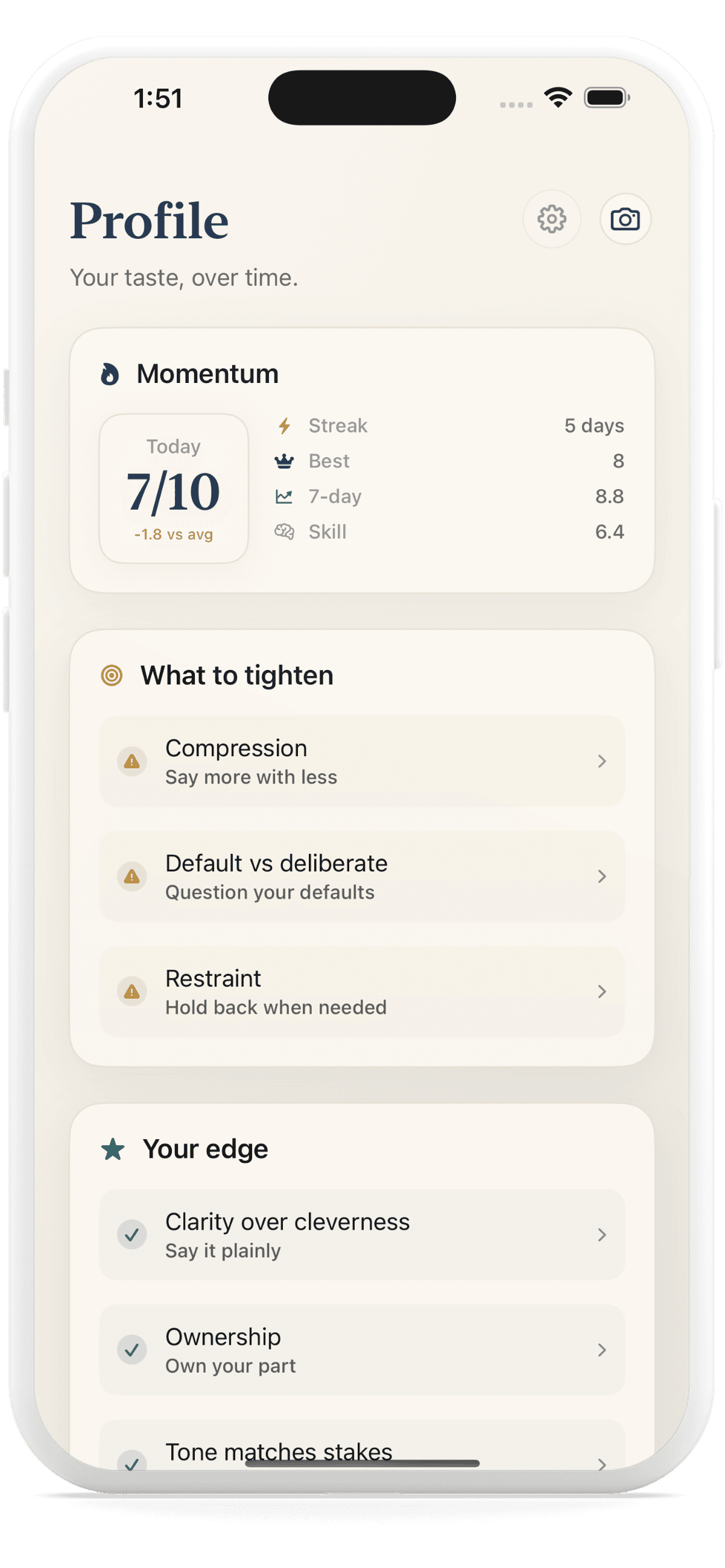 Taste Gym progress screen